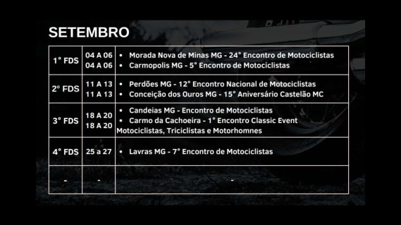 Eventos do mês de Setembro de 2026