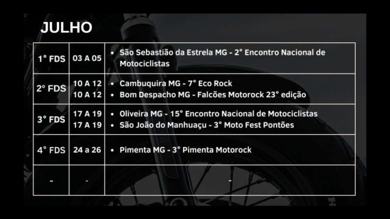 Eventos do mês de Julho de 2026