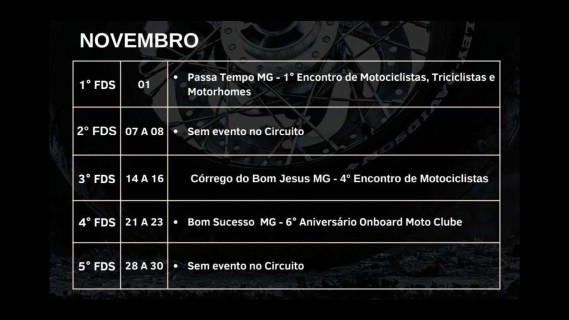 Eventos do mês de Novembro de 2026